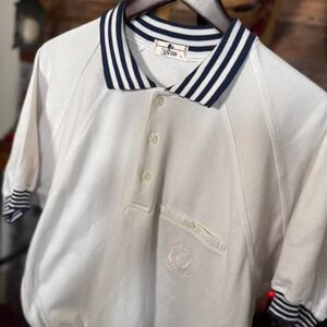 Vintage 90s Tennis Polo white Geometric Resort Shirt Large